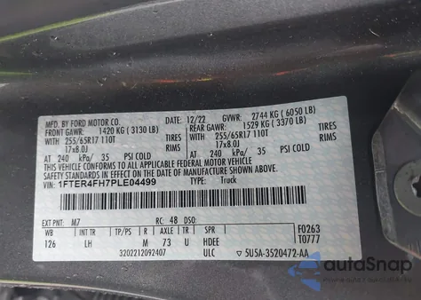 2023 Ford Ranger Xlt z USA, uszkodzony, nr VIN 1FTER4FH7PLE04499